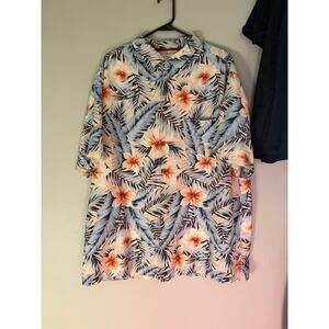 Caribbean brand men's short-sleeve pure silk floral Hawaiian shirt size 2XT